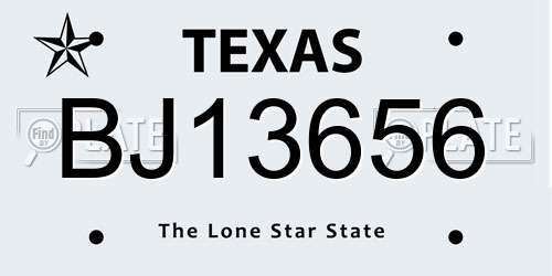 BJ13656 Texas License Plate