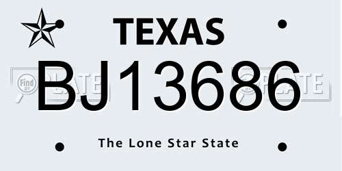 BJ13686 Texas License Plate