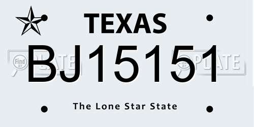 BJ15151 Texas License Plate