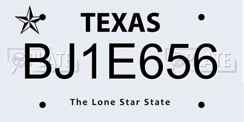 BJ1E656 Texas License Plate