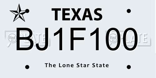 BJ1F100 Texas License Plate