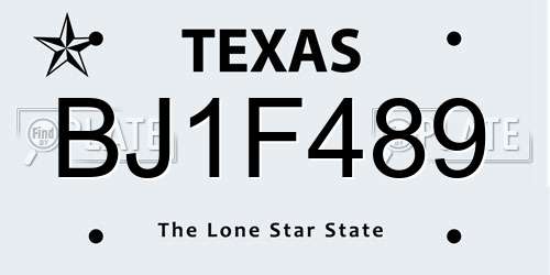 BJ1F489 Texas License Plate