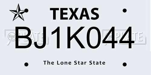 BJ1K044 Texas License Plate