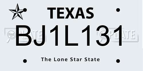 BJ1L131 Texas License Plate