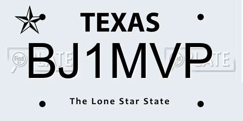 BJ1MVP Texas License Plate