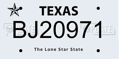 BJ20971 Texas License Plate