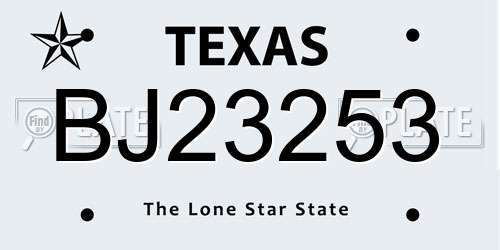 BJ23253 Texas License Plate