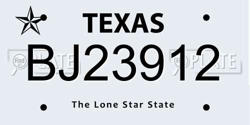 BJ23912 Texas License Plate
