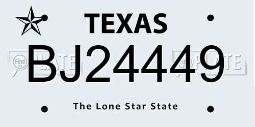 BJ24449 Texas License Plate