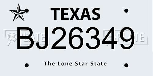 BJ26349 Texas License Plate