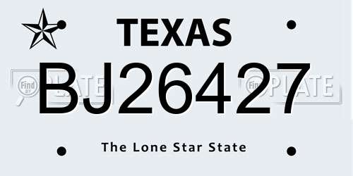 BJ26427 Texas License Plate