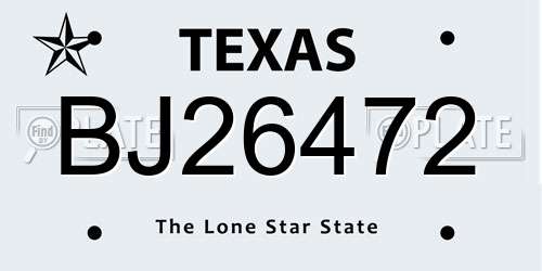 BJ26472 Texas License Plate