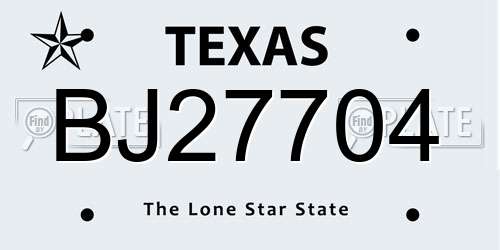 BJ27704 Texas License Plate