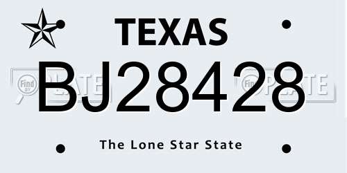 BJ28428 Texas License Plate