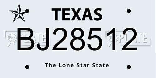BJ28512 Texas License Plate