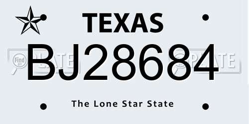 BJ28684 Texas License Plate