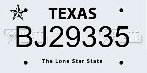 BJ29335 Texas License Plate