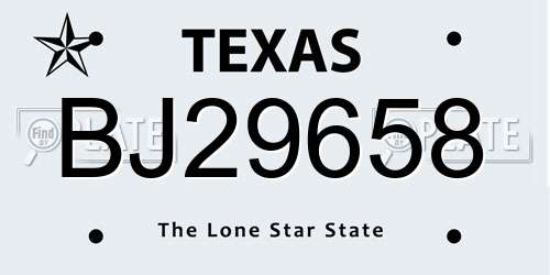BJ29658 Texas License Plate