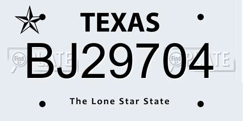 BJ29704 Texas License Plate