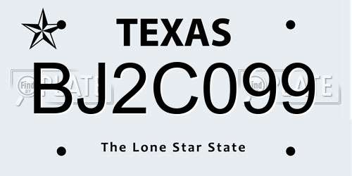 BJ2C099 Texas License Plate