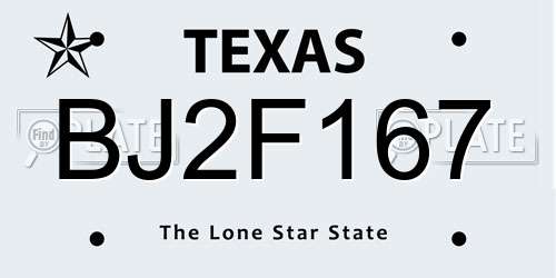 BJ2F167 Texas License Plate