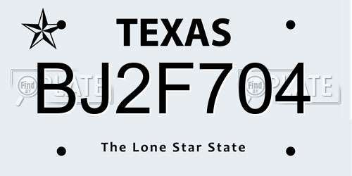 BJ2F704 Texas License Plate