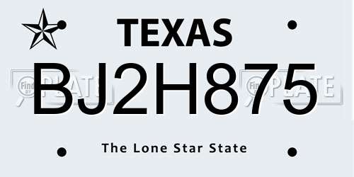 BJ2H875 Texas License Plate