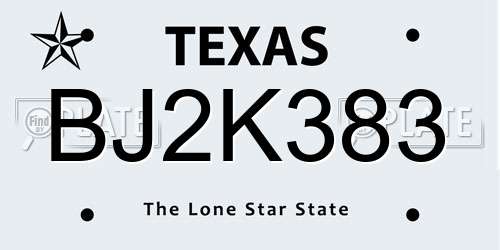 BJ2K383 Texas License Plate