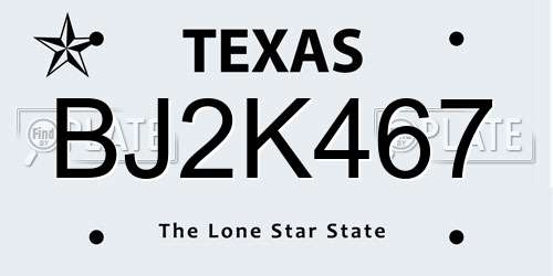 BJ2K467 Texas License Plate