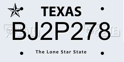 BJ2P278 Texas License Plate