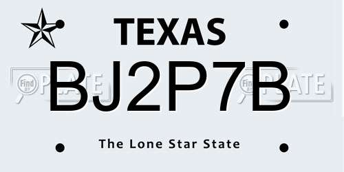 BJ2P7B Texas License Plate