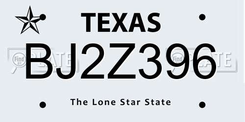 BJ2Z396 Texas License Plate