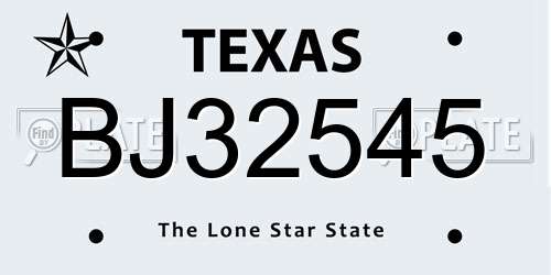 BJ32545 Texas License Plate