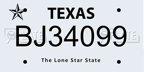 BJ34099 Texas License Plate