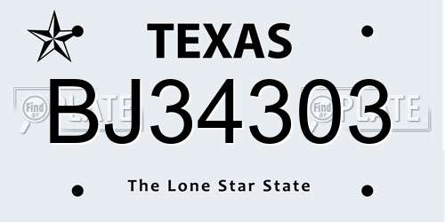 BJ34303 Texas License Plate