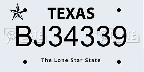 BJ34339 Texas License Plate