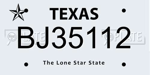 BJ35112 Texas License Plate