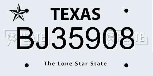 BJ35908 Texas License Plate