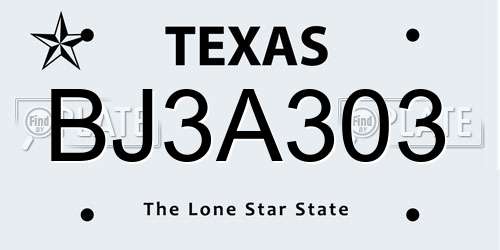 BJ3A303 Texas License Plate