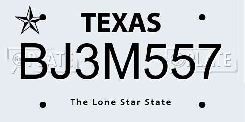 BJ3M557 Texas License Plate