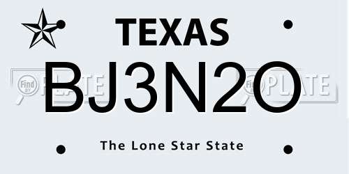BJ3N2O Texas License Plate