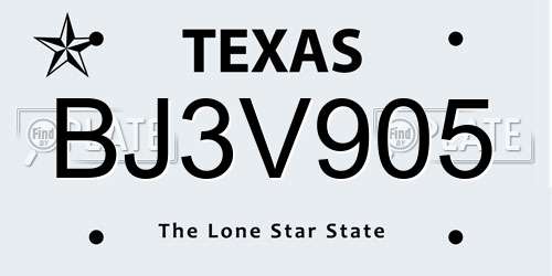 BJ3V905 Texas License Plate