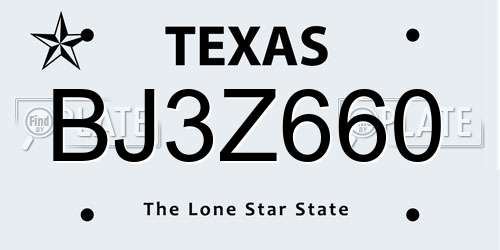 BJ3Z660 Texas License Plate