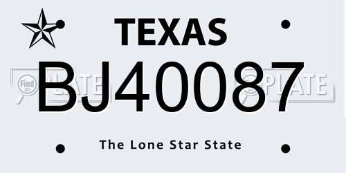 BJ40087 Texas License Plate