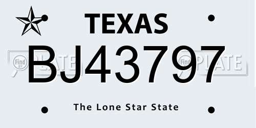 BJ43797 Texas License Plate