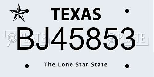 BJ45853 Texas License Plate