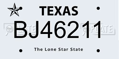 BJ46211 Texas License Plate