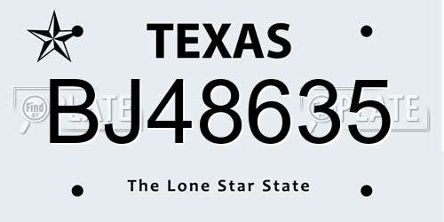 BJ48635 Texas License Plate