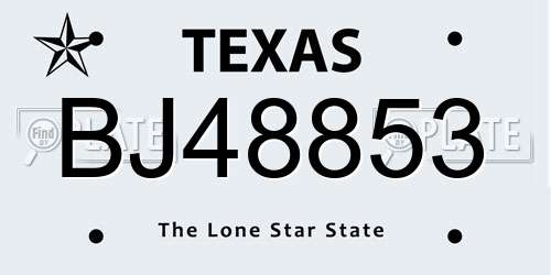 BJ48853 Texas License Plate