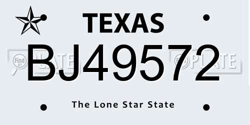 BJ49572 Texas License Plate